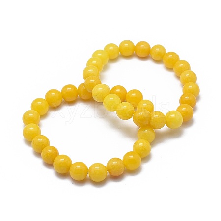Natural Yellow Jade Bead Stretch Bracelets BJEW-K212-C-038-1