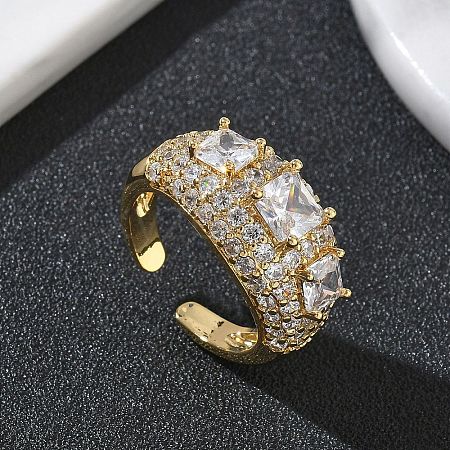 Brass Micro Pave Cubic Zirconia Cuff Open Rings for Women RJEW-L343-13G-03-1