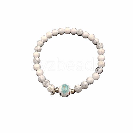 Natural Howlite Round Beaded Stretch Bracelet VB7668-1