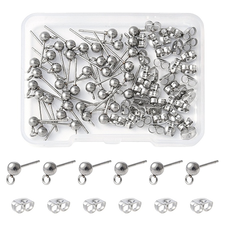 40Pcs 304 Stainless Steel Ball Post Stud Earring Findings STAS-FS0001-76P-1
