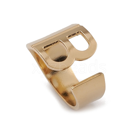 Ion Plating(IP) 304 Stainless Steel Initial Letter B Open Cuff Rings for Women RJEW-G285-17G-1