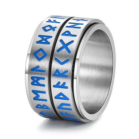 Viking Rune Titanium Steel Luminous Rotatable Finger Ring for Men PW-WG84A74-03-1