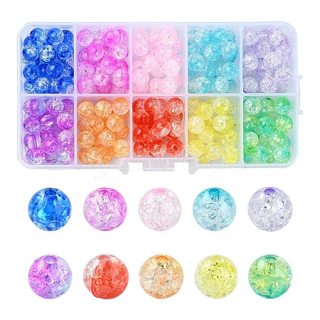 200Ps 10 Colors Transparent Crackle Acrylic Beads CACR-YW0001-1