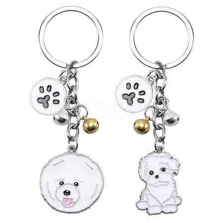 WEWAYSMILE 2 pcs Dog Keychain Car Keychain Pet Pendant Key-Ring Lovely Dog Key-ring Portable Metal Keychain Gift for Pet Lover Birthday Puppy Theme Party Supplies (Bichon Frise) JX798A-1