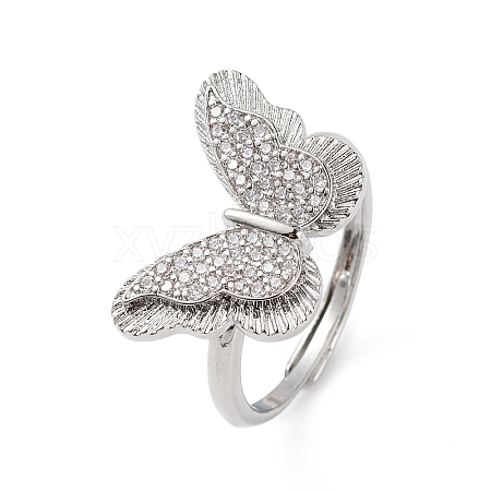 Clear Cubic Zirconia Butterfly Adjustable Ring RJEW-L100-013P-1