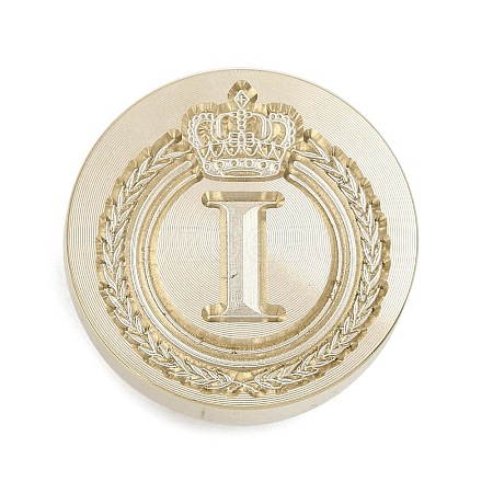 Golden Tone Crown Initial Wax Seal Brass Stamp Heads AJEW-A065-01I-1