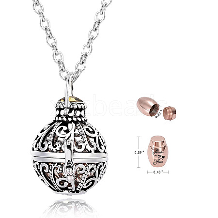 Stainless Steel Round Urn Ashes Pendant Necklace PW-WG9842A-11-1