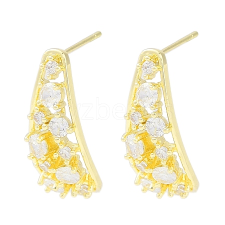 Brass Pave Clear Cubic Zirconia Stud Earring Findings KK-F875-03G-1