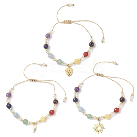 3Pcs Chakra 304 Stainless Steel Charm Bracelets BJEW-JB12564-04-1