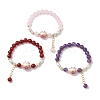 3Pcs Natural Amethyst & Carnelian & Dyed Malaysia Beaded Stretch Bracelets BJEW-JB11273-2