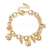 Flat Round Brass Glass Beads Cable Chain Bracelets For Women BJEW-L696-028G-1