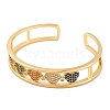 Heart Brass Pave Colorful Cubic Zirconia Hollow Open Cuff Bangles for Women BJEW-S147-09G-B-2
