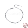 Rhodium Plated 925 Sterling Silver Figaro Chain Anklet AJEW-F162-009P-3