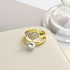 Heart Brass Micro Pave Cubic Zirconia Open Cuff Ring for Women RJEW-F154-03G-A-2