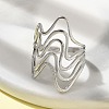 304 Stainless Steel Wave Open Cuff Ring for Women RJEW-M025-01P-2