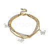 Two Tone 304 Stainless Steel Curb Chains Triple Layer Multi-strand Bracelet with Charms for Women BJEW-C025-12-2