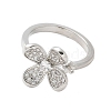 Flower Brass Micro Pave Cubic Zirconia Cuff Ring Components KK-K297-23P-2