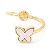 Butterfly Brass with Shell Open Cuff Ring Component KK-E055-03G-01-2