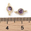 Brass Cubic Zirconia Flat Round Connector Charms KK-H204-02KCG-01-2