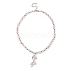 Natural Rose Quartz & Pearl & Cubic Zirconia Tree of Life Pendant Necklace NJEW-JN04335-03-3