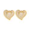 Heart Brass Pave Clear Cubic Zirconia Stud Earrings EJEW-M258-32G-1