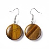 Natural Tiger Eye Flat Round Dangle Earrings EJEW-D188-03P-07-2