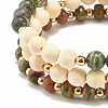 3Pcs 3 Style Natural Unakite & Wood  & Green Zebra Jasper Beaded Stretch Bracelets Set BJEW-JB07831-6