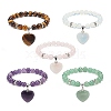 Gemstone Round Beaded Stretch Bracelet with Heart Charm for Women BJEW-JB09019-1
