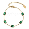 Ion Plating(IP) 304 Stainless Steel Pave Green Glass Rectangle Link Bracelets for Women BJEW-H613-11G-1