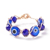 Lampwork Evil Eye & Glass Braided Finger Ring RJEW-JR00497-4