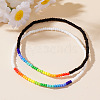 2Pcs 2 Colors Colorful Handmade Glass Seed Beaded Stretch Bracelet Sets with Geometric Rainbow Design KV9397-3-1