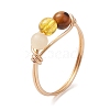 Round Natural & Synthetic Gemstone Braided Finger Ring RJEW-JR00742-2