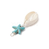 Cowrie Shell & Synthetic Turquoise Starfish Pendants PALLOY-JF03407-02-4