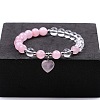 Round Natural Rose Quartz & Quartz Crystal Beaded Stretch Bracelets XW2849-1-1