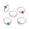 Round Natural & Synthetic Mixed Gemstone Bead Finger Rings RJEW-JR00725-1