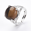 Adjustable Natural Tiger Eye Finger Rings X-RJEW-F075-01A-4