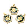 Hexagon with Cross Brass Micro Pave Cubic Zirconia Pendants KK-K385-038G-2