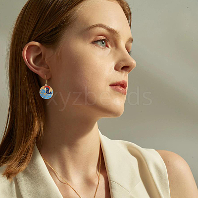 5 Pair 5 Style Golden Plated Alloy Enamel Planet Dangle Earrings with Iron Pins EJEW-AB00045-1