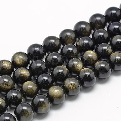 Natural Golden Sheen Obsidian Beads Strands G-R446-8mm-23-1