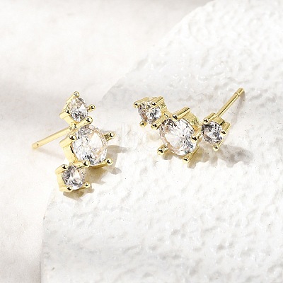 Flat Round Brass Micro Pave Clear Cubic Zirconia Stud Earrings EJEW-C186-03G-1