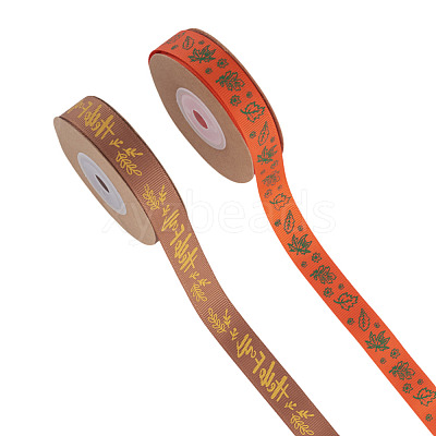 2 Rolls 2 Styles Thanksgiving Day Themes Polyester Ribbon OCOR-TA0003-29B-1