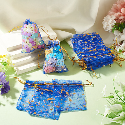 30Pcs Gold Stamping Moon Star Organza Drawstring Gift Bags ABAG-TA0002-21D-1