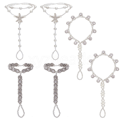 6Pcs 3 Style Clear Resin & ABS Plastic Flower & Starfish Toe Ring Anklets Set AJEW-AN0001-02-1