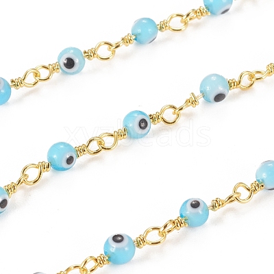 3.28 Feet Handmade Evil Eye Lampwork Round Beaded Chains X-CHC-G009-A-G01-1