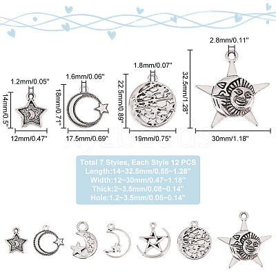 84Pcs 7 Style Tibetan Style Alloy Pendants TIBEP-PH0001-52-1