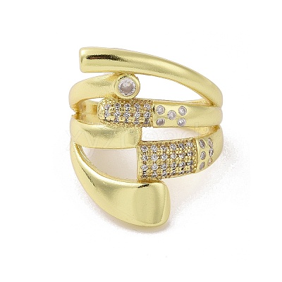 Brass Micro Pave Clear Cubic Zirconia Open Cuff Ring for Women RJEW-M165-03C-G-1