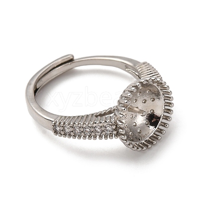 Round Brass Micro Pave Clear Cubic Zirconia Adjustable Ring Settings KK-D378-35P-1