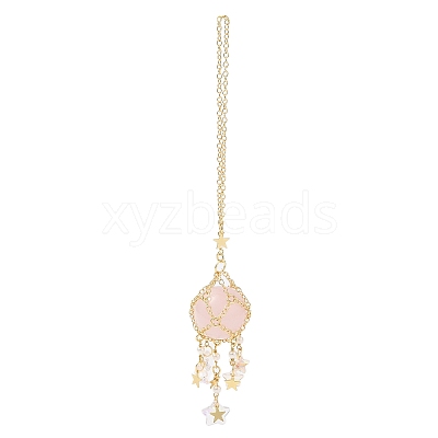 Natural Rose Quartz with Rack Plating Brass Pendants Decorations AJEW-B023-01G-06-1