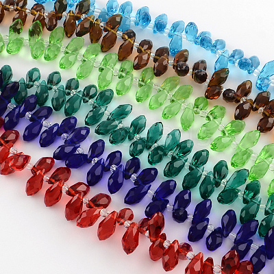 Faceted Teardrop Transparent Glass Bead Strands GLAA-R155-6x12-M-1