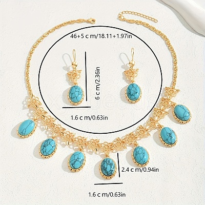 Middle Eastern Synthetic Turquoise & Alloy Oval Pendant Necklace & Earrings Sets for Wedding AL5666-1